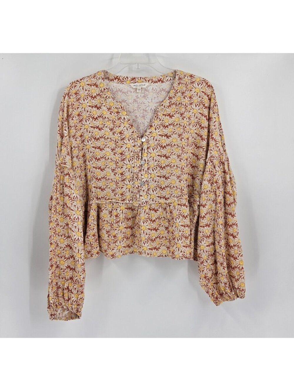 Simply Southern XXL Floral Boho Peplum Blouse Daisy Print Long Sleeve Top